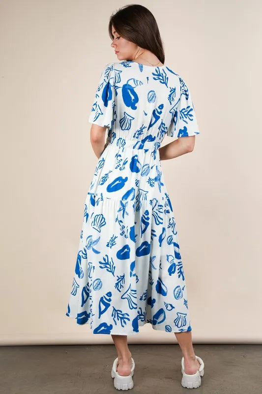 VERY J Printed V-Neck Resort Midi Dress.