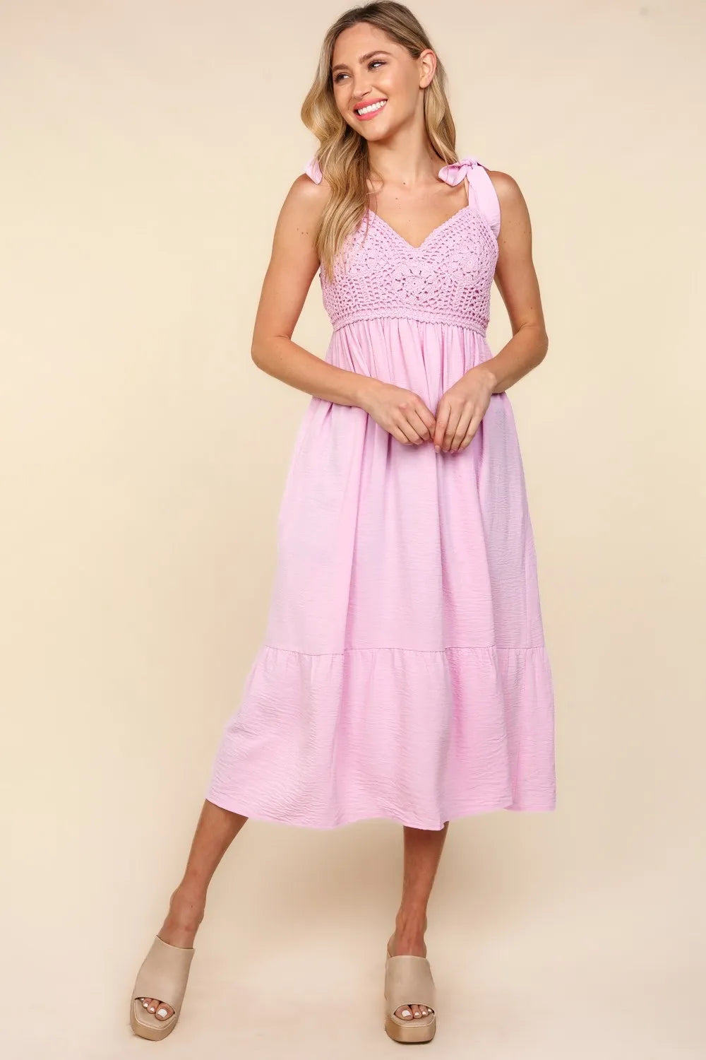 Haptics Crochet Lace Ruffle Hem Cami Midi Dress.