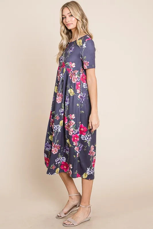 BOMBOM Floral Print Midi Dress.