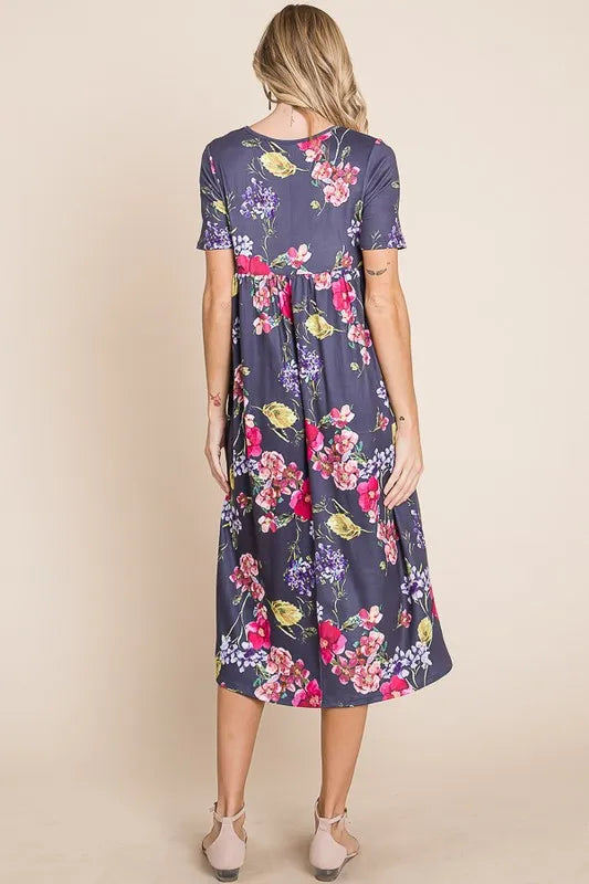 BOMBOM Floral Print Midi Dress.