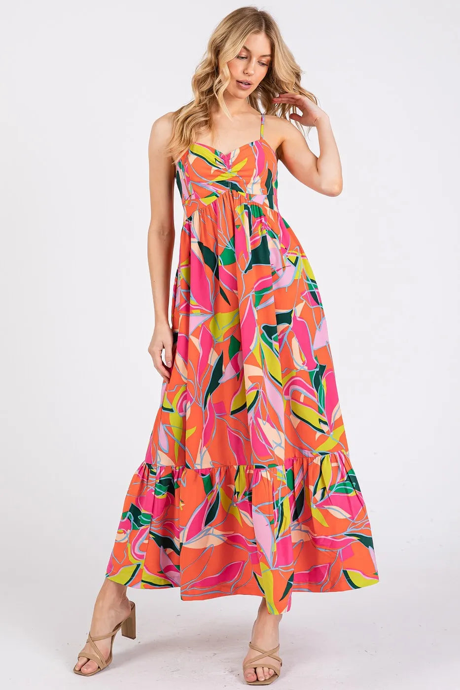 Mittoshop Multicolor Leaf Print Tie Back Maxi Dress.