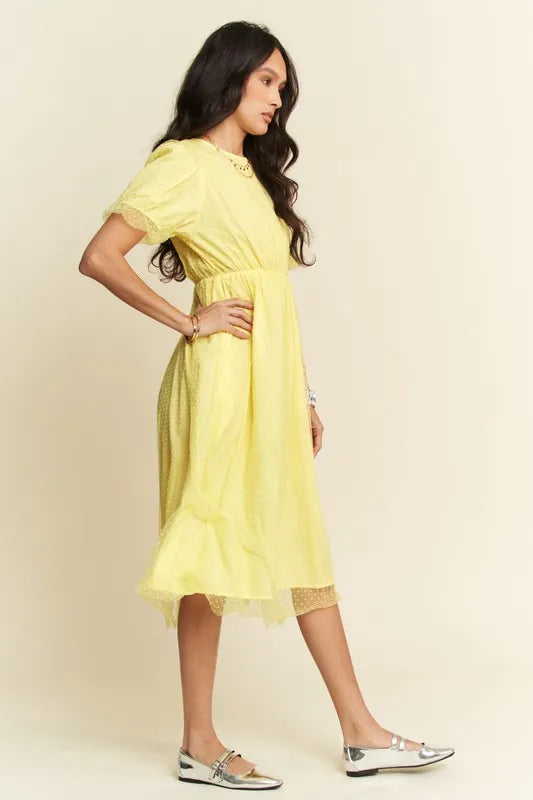 Davi & Dani Mesh Puff Short Sleeve Midi Dress.