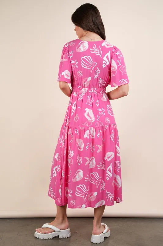 VERY J Printed V-Neck Resort Midi Dress.