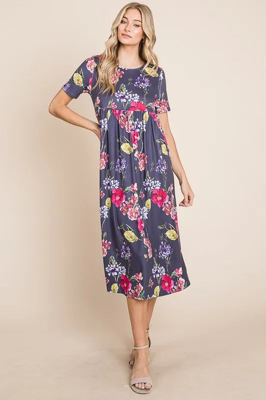 BOMBOM Floral Print Midi Dress.