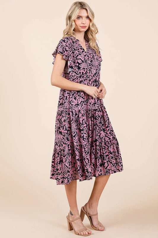 Mittoshop Abstract Print Ruffle Tier Midi Dress.