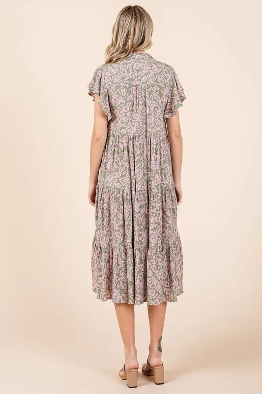 Mittoshop Abstract Print Ruffle Tier Midi Dress.