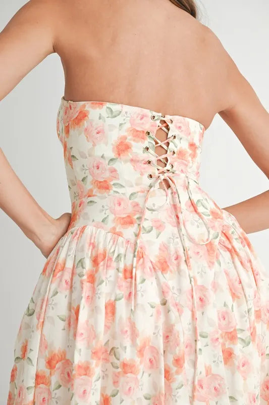 MABLE Sweetheart Neckline Floral Printed Midi Dress.