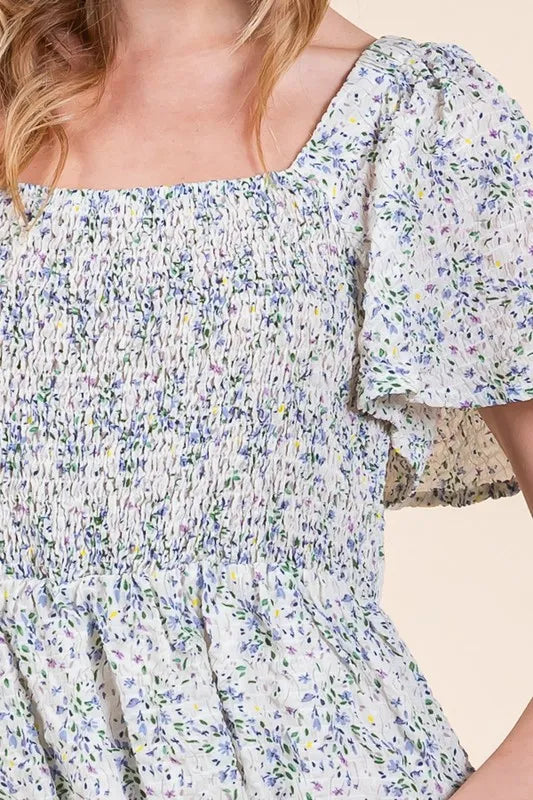 Lime 'N' Chili Smocked Floral Print Flutter Sleeve Midi Dress.