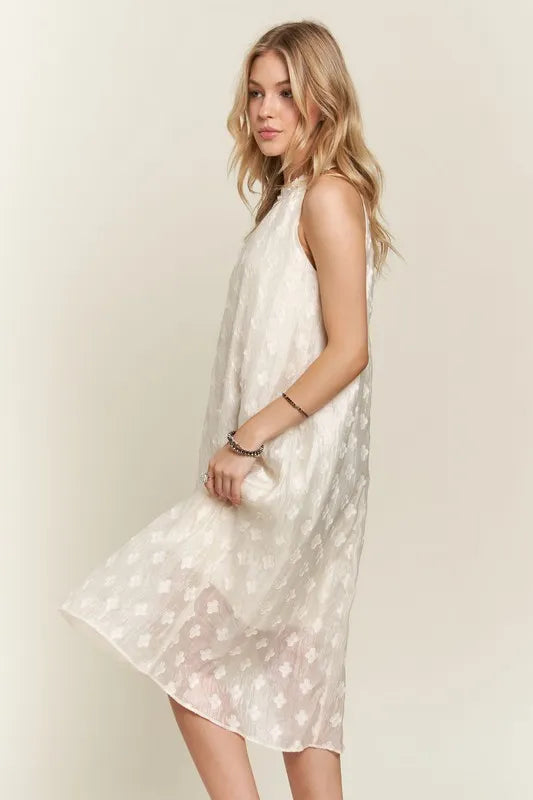 ADORA Applique Pearl Detail Grecian Neck Midi Dress.