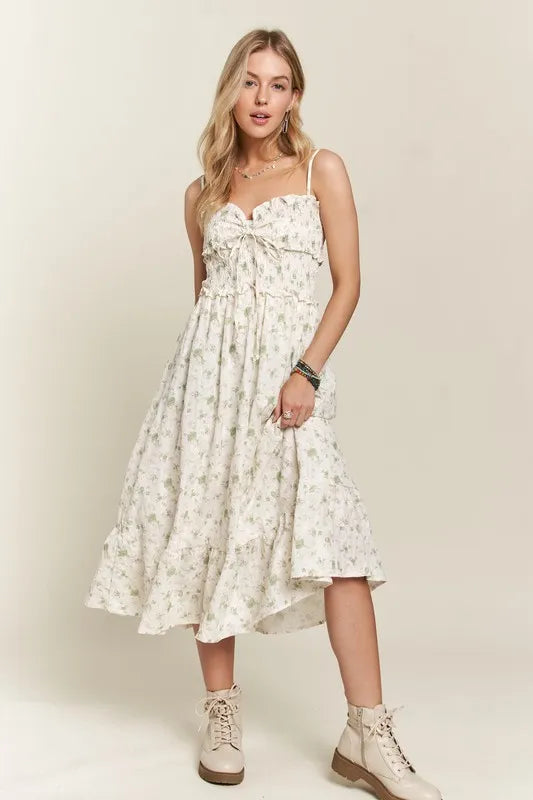 ADORA Smocked Floral Sweetheart Neck Cami Dress.