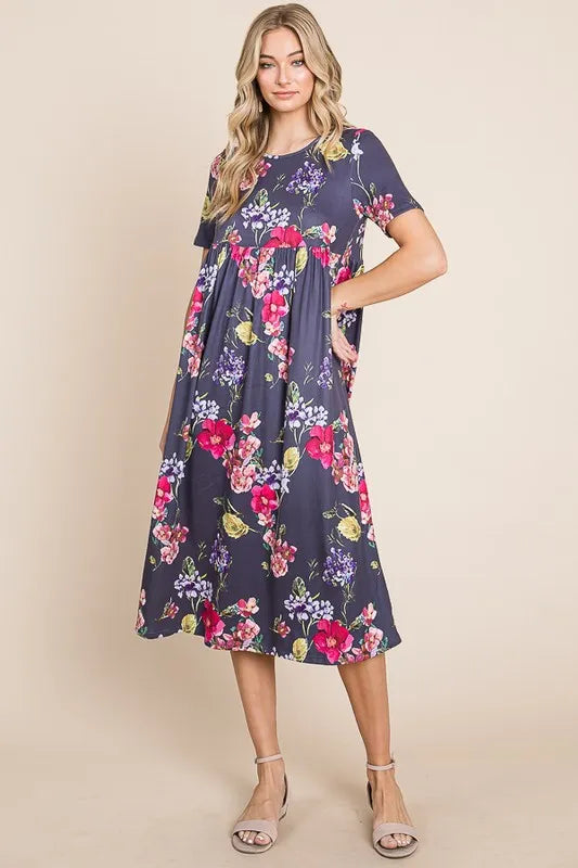 BOMBOM Floral Print Midi Dress.