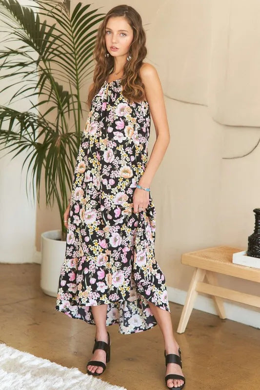 ADORA Floral Grecian Neck Midi Dress.