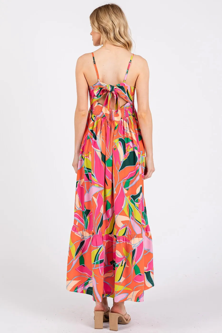 Mittoshop Multicolor Leaf Print Tie Back Maxi Dress.