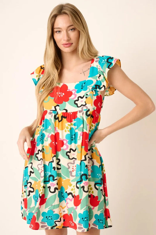 Mittoshop Multi Color Flower Print Babydoll Dress.