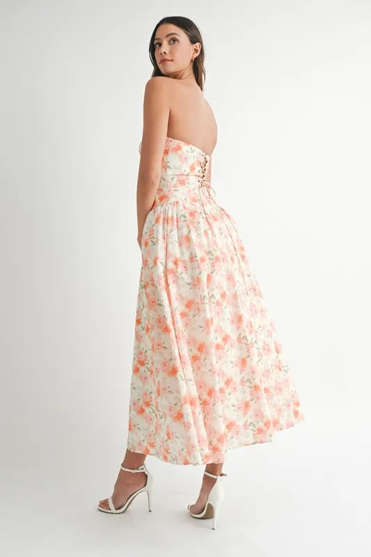 MABLE Sweetheart Neckline Floral Printed Midi Dress.