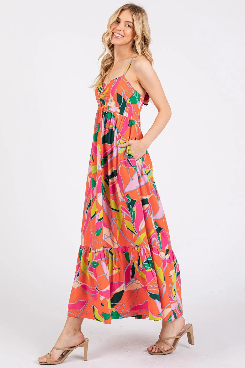 Mittoshop Multicolor Leaf Print Tie Back Maxi Dress.