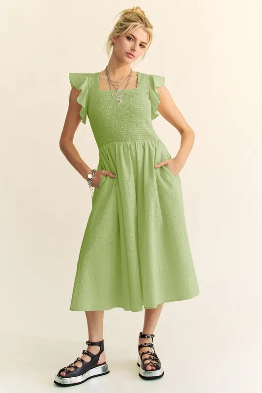 Davi & Dani Ruffled Cap Sleeve Smocked Mini Dress.