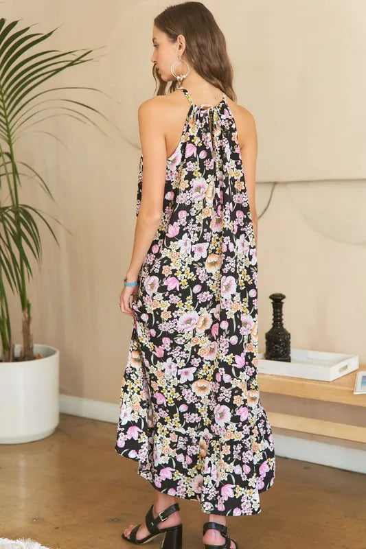 ADORA Floral Grecian Neck Midi Dress.