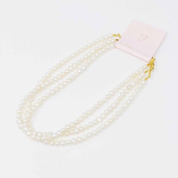 Three Strands Freshwater Pearl Necklace - PRAYANS