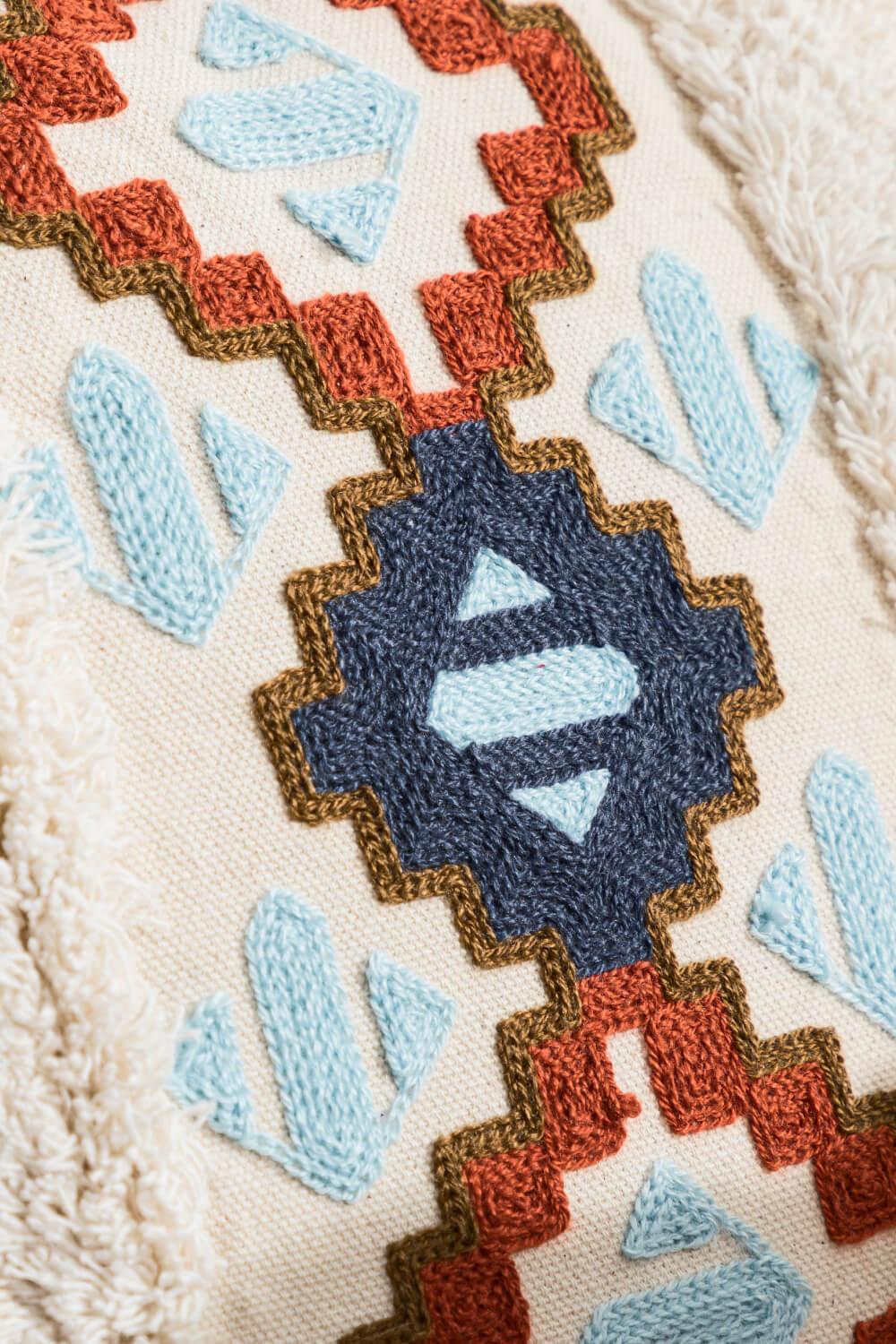 Embroidered Fringe Detail Decorative Throw Pillow Case - PRAYANS