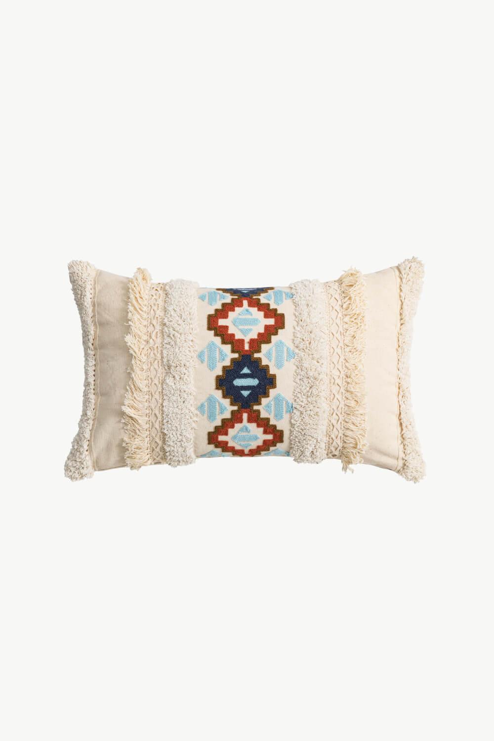 Embroidered Fringe Detail Decorative Throw Pillow Case - PRAYANS