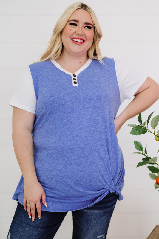 Plus Size Contrast Twisted Henley Tee - PRAYANS