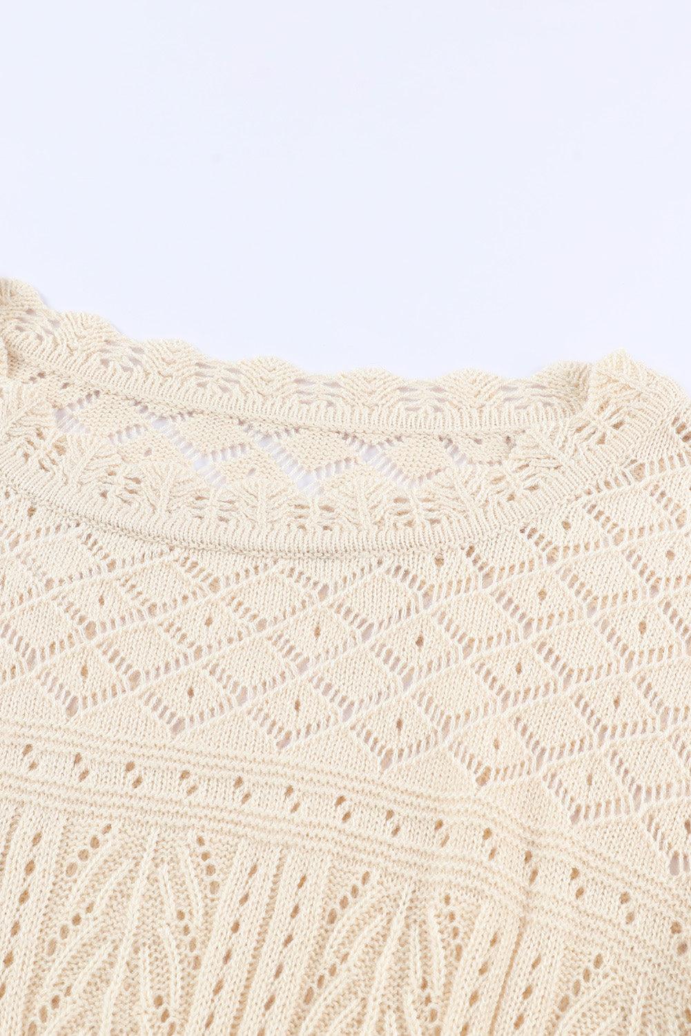 Openwork Scalloped Trim Knit Top - PRAYANS