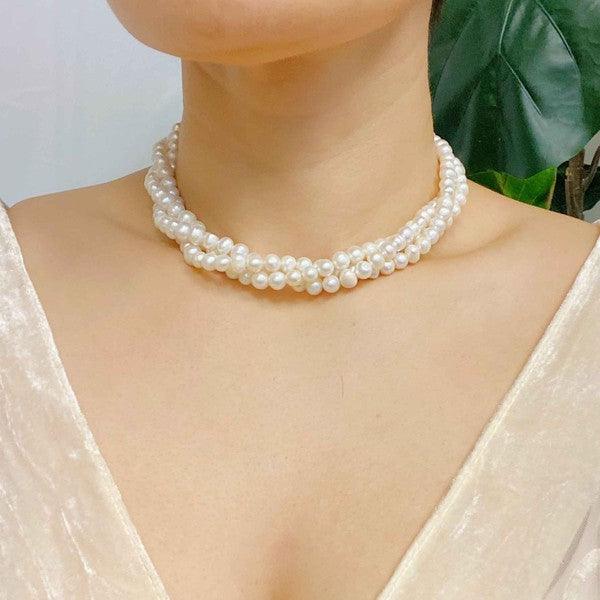 Three Strands Freshwater Pearl Necklace - PRAYANS