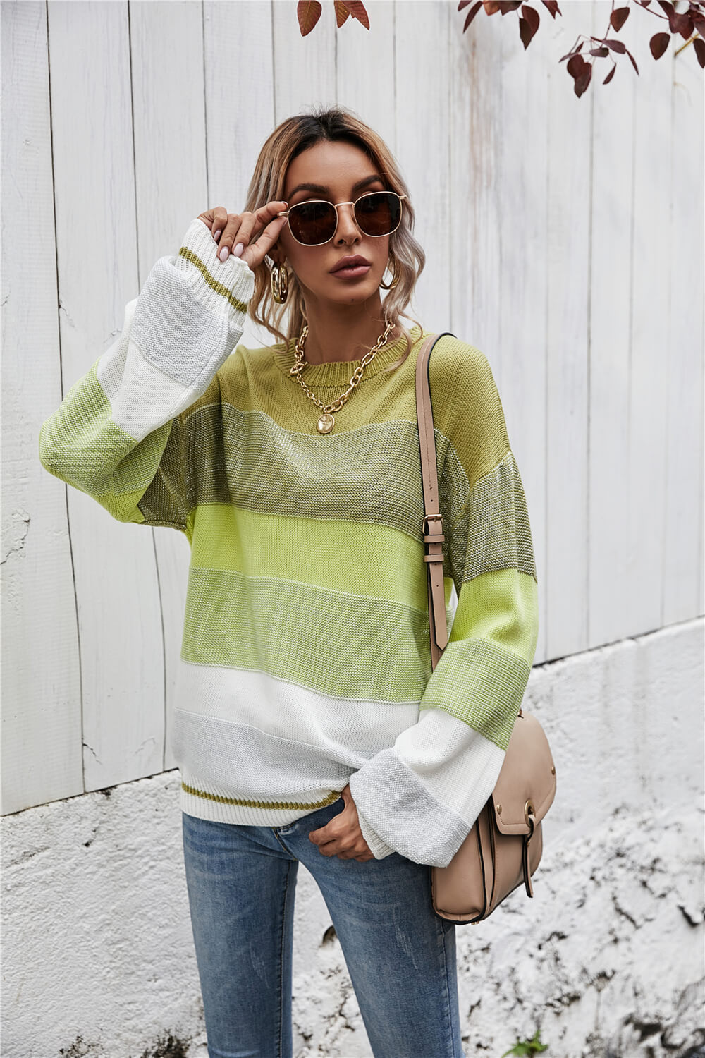 Striped Ribbed Trim Sweater - PRAYANS