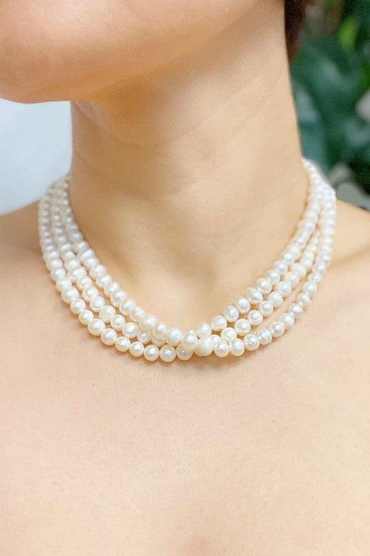 Three Strands Freshwater Pearl Necklace - PRAYANS