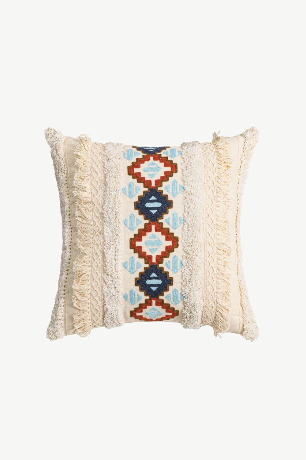 Embroidered Fringe Detail Decorative Throw Pillow Case - PRAYANS