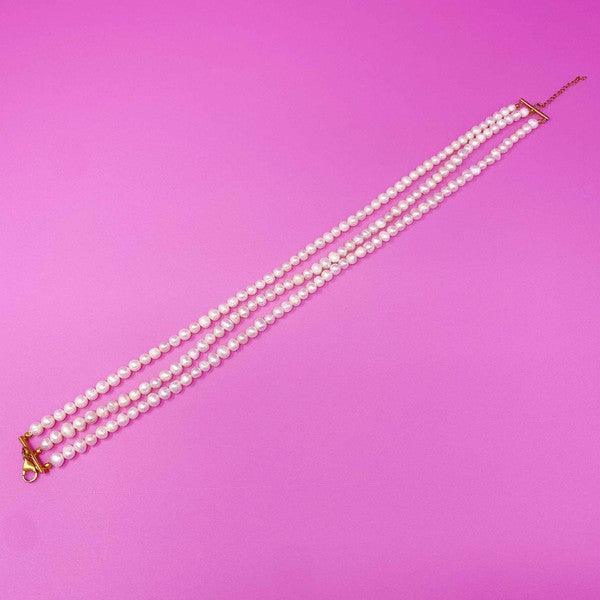 Three Strands Freshwater Pearl Necklace - PRAYANS