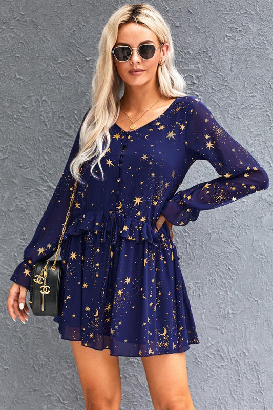 Shimmer Ruffle Casual Dress - PRAYANS