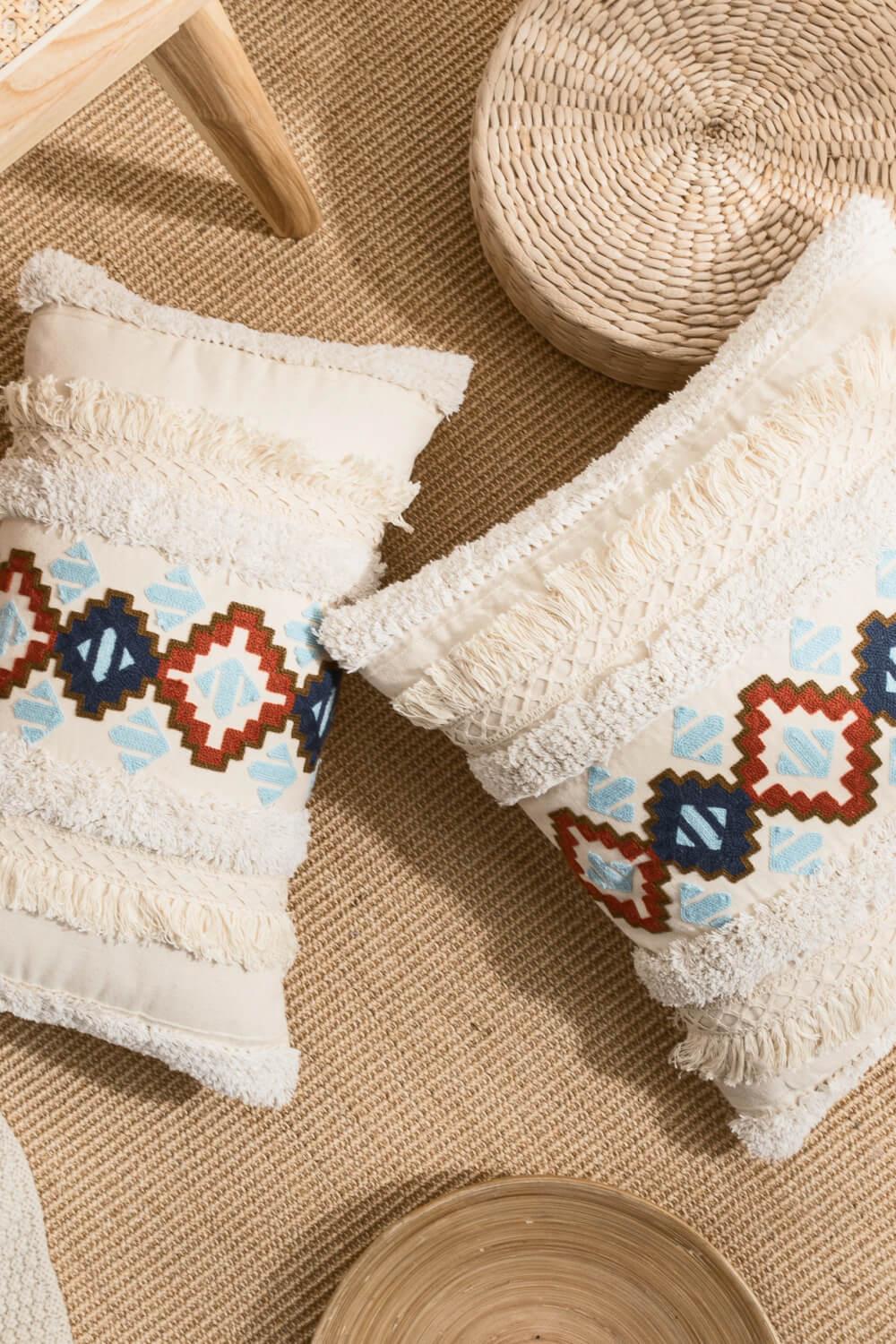 Embroidered Fringe Detail Decorative Throw Pillow Case - PRAYANS