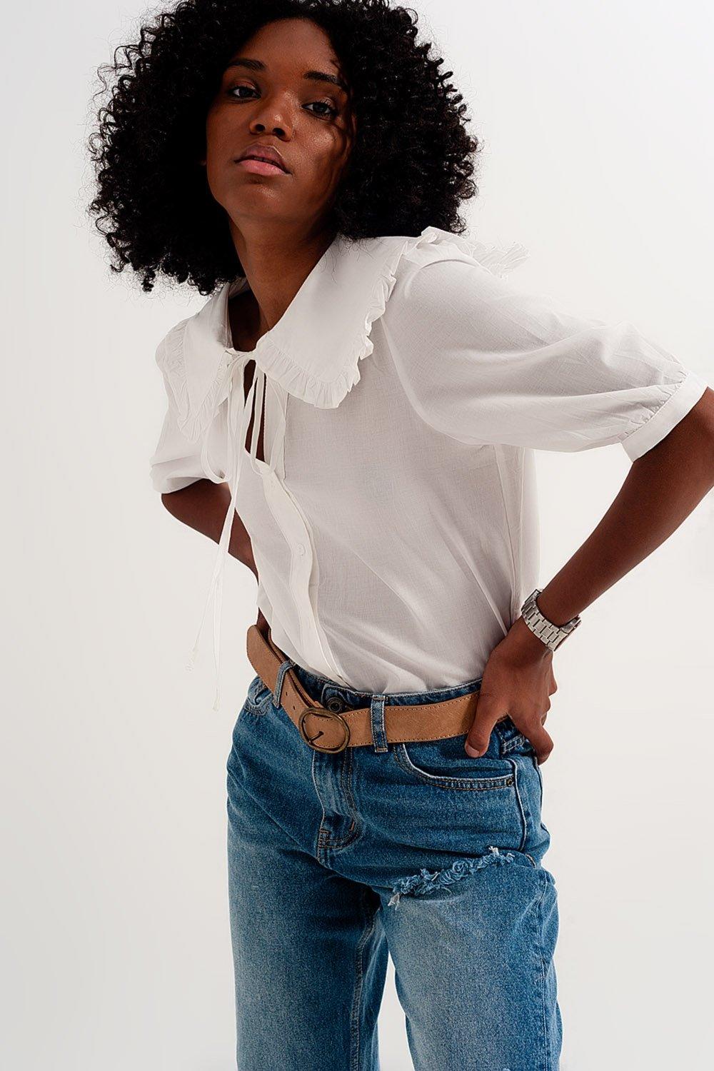 Prairie Collar Blouse in White - PRAYANS