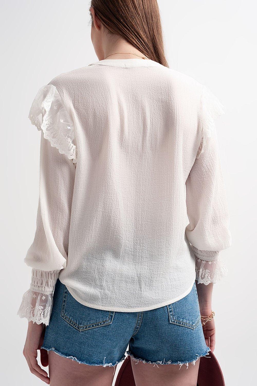 Volume Sleeve Blouse With Cuff Sleeve in Oyster - PRAYANS