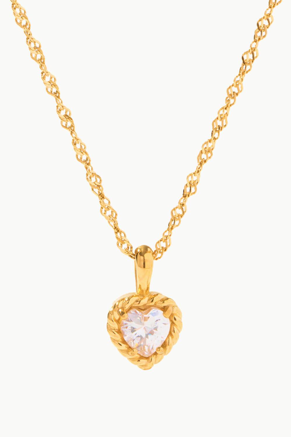 Inlaid Zircon Heart Pendant Necklace - PRAYANS