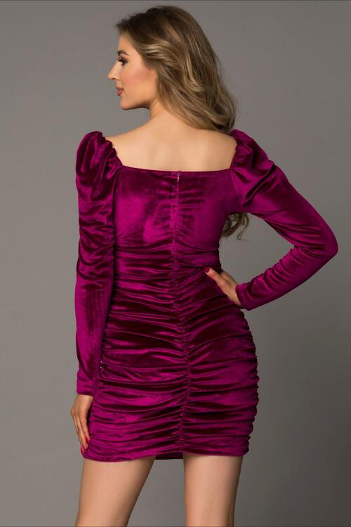 Sweetheart Neck Ruched Long Sleeve Dress