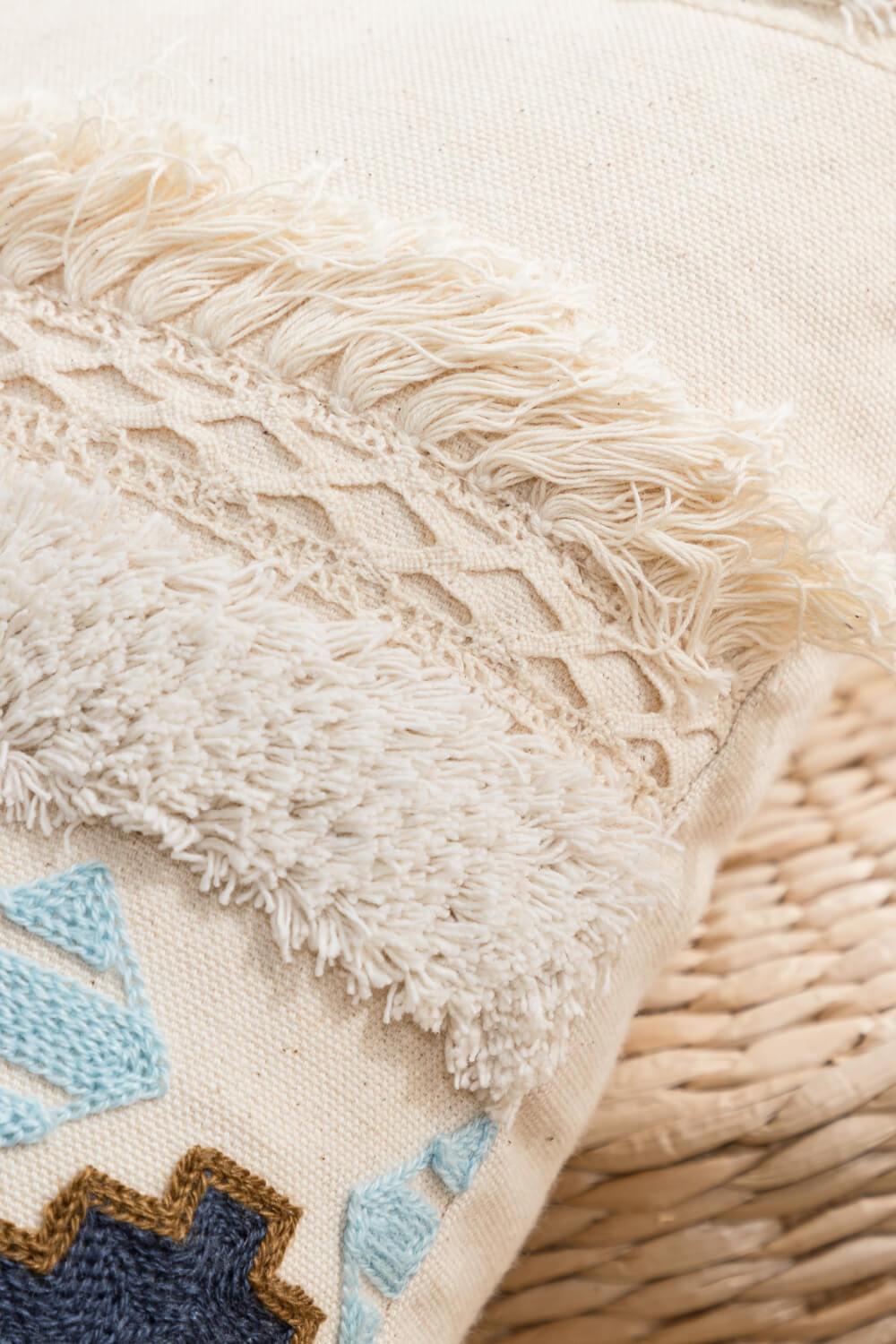 Embroidered Fringe Detail Decorative Throw Pillow Case - PRAYANS
