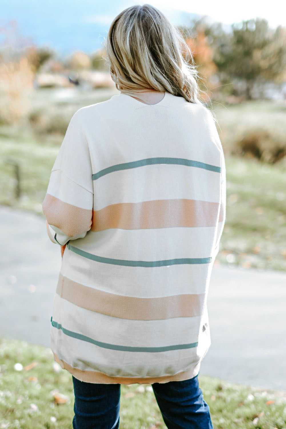 Plus Size Striped Open Front Cardigan