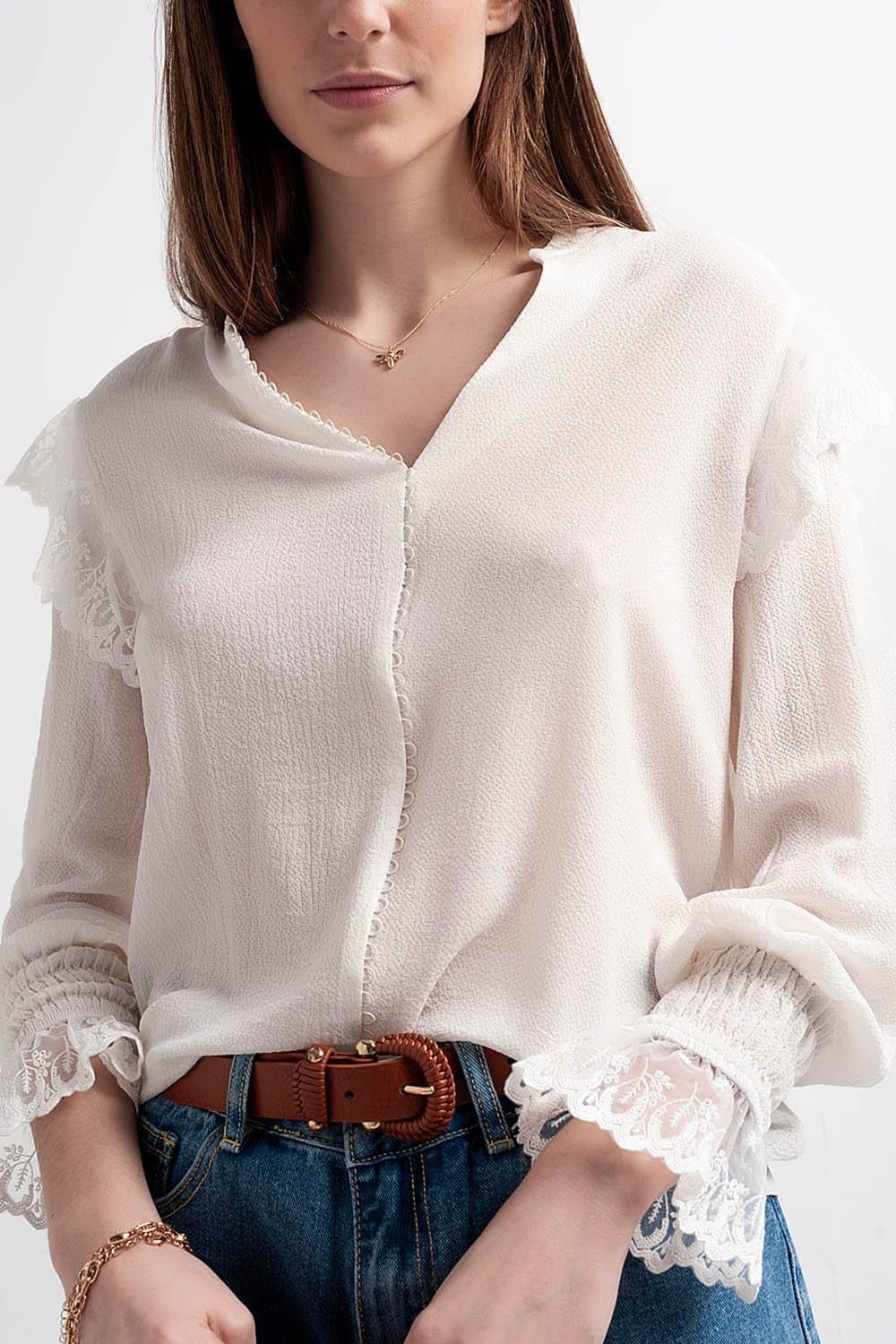 Volume Sleeve Blouse With Cuff Sleeve in Oyster - PRAYANS