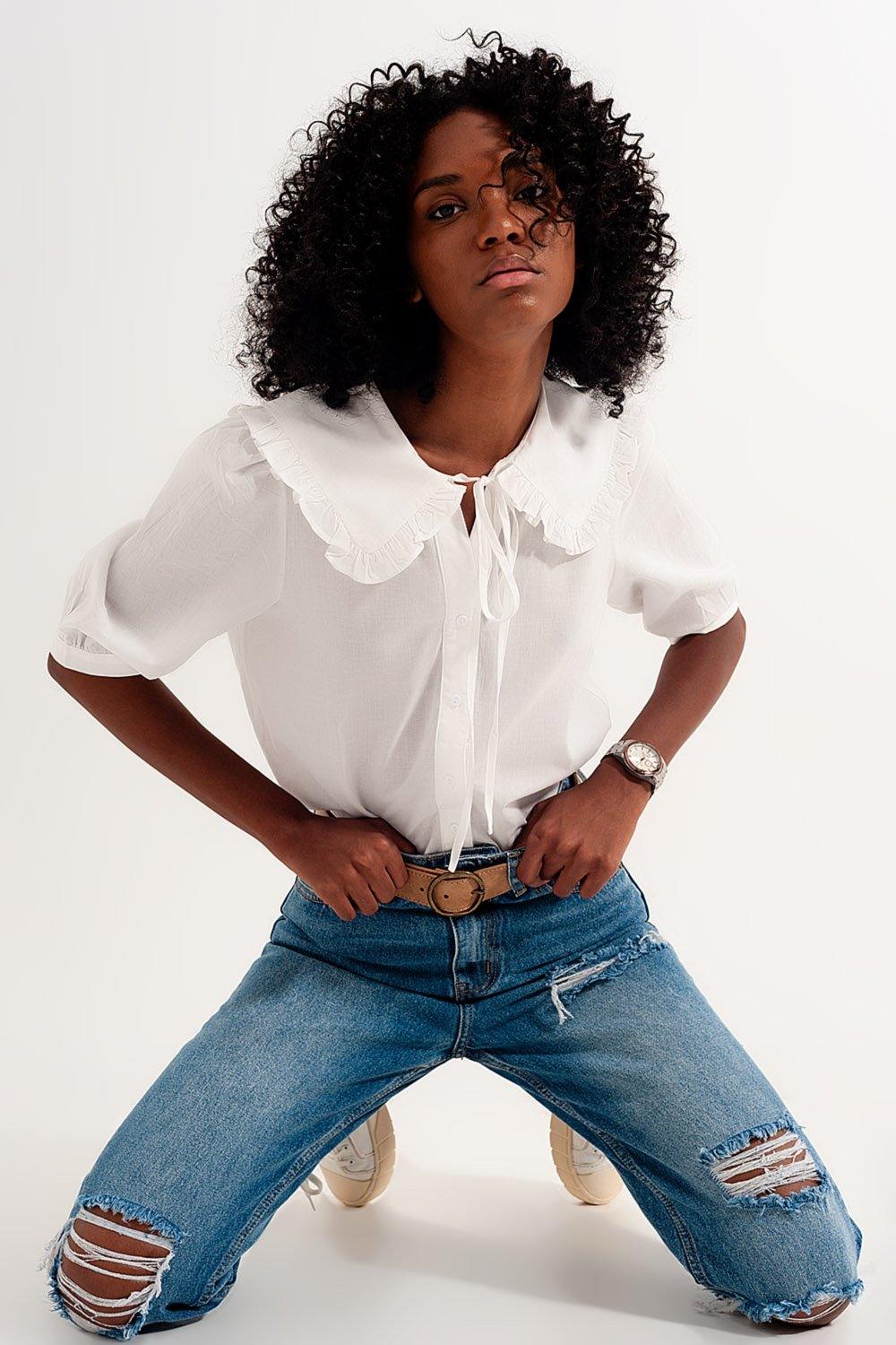 Prairie Collar Blouse in White - PRAYANS