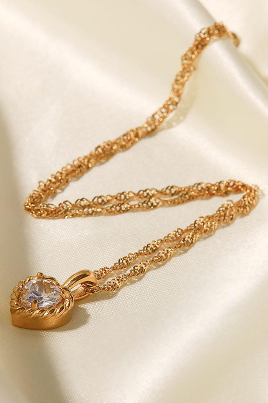 Inlaid Zircon Heart Pendant Necklace - PRAYANS