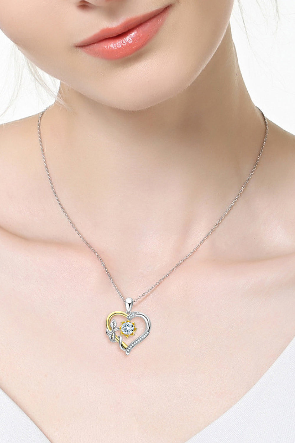 Two-Tone 1 Carat Moissanite Heart Pendant Necklace - PRAYANS