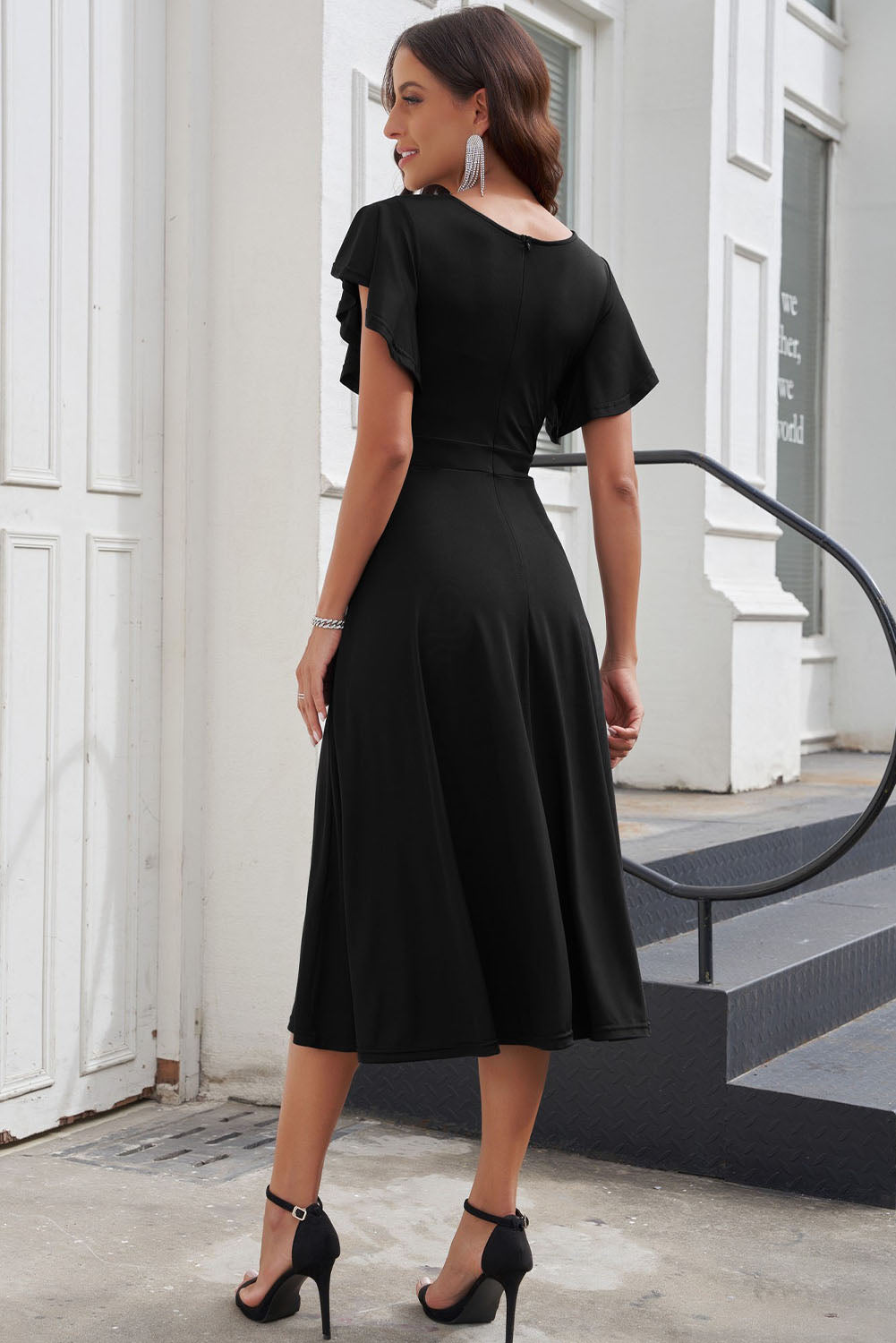 Flutter Sleeve Surplice Midi Dress - PRAYANS