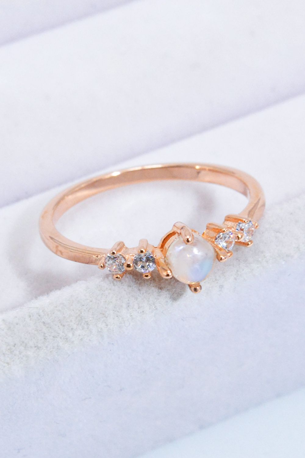 Natural Moonstone and Zircon 18K Rose Gold-Plated Ring