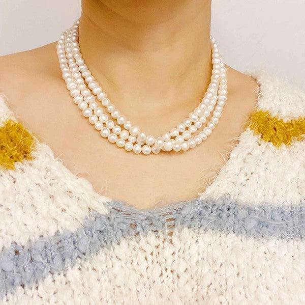 Three Strands Freshwater Pearl Necklace - PRAYANS